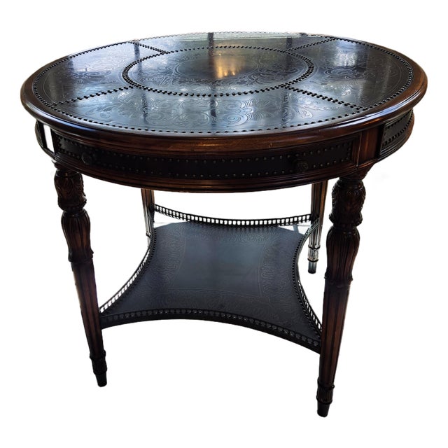 Theodore Alexander Side Table With Metal Top, Metal Bottom, and Drawer For Sale