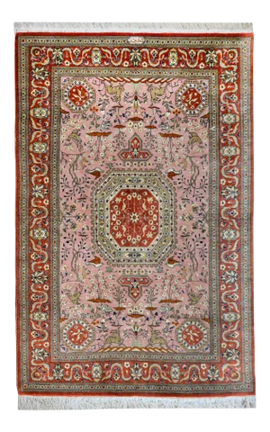 1980s Vintage Qum Silk Rug