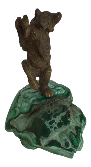 Russian Bronze Dancing Bear Sculpture on Malachite