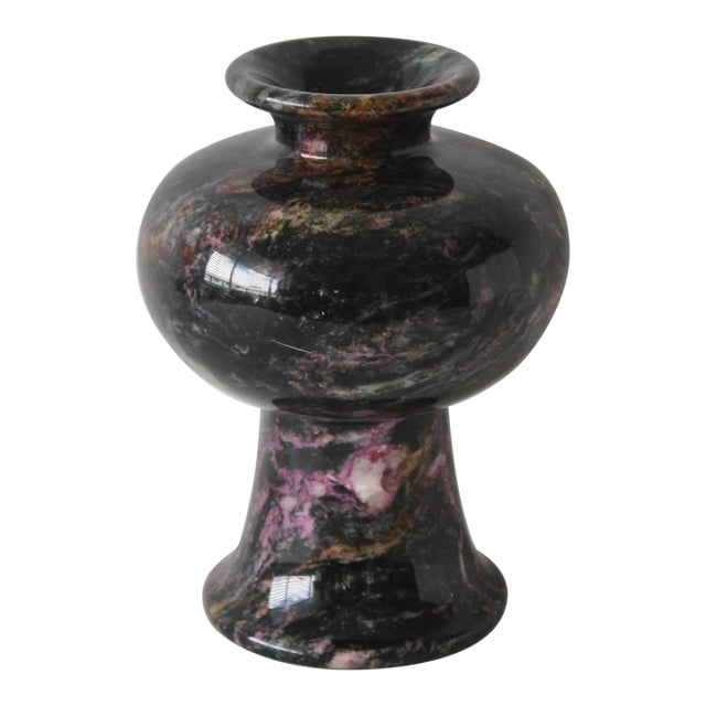 Vintage Black Pink Orange Green Yellow Pink Purple Marble Fluted Vase For Sale