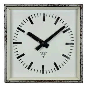 Grey Rusty Industrial Square Wall Clock from Pragotron, 1970s, 1980s