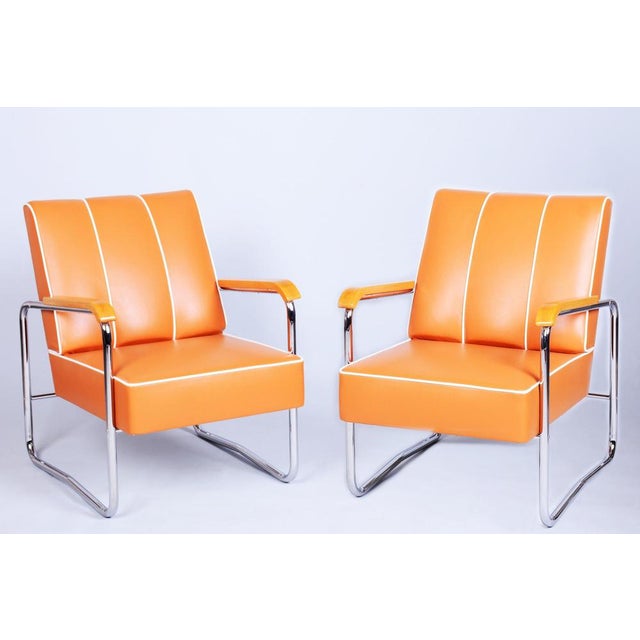 Architect: Karel Honzík Maker: Vanický, Praha This elegant pair of Bauhaus armchairs originates from Czechoslovakia from...
