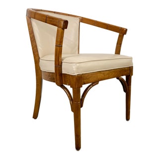 Ivory Leather Upholstery Faux Bamboo Chair For Sale