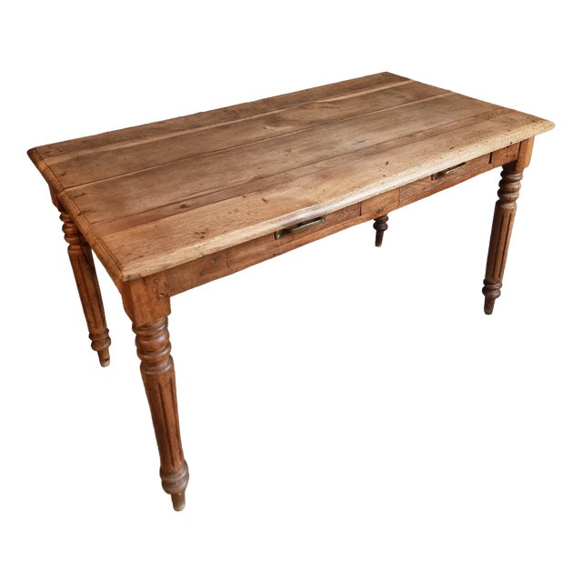 Antique French Oak Table with Drawers, 1900s For Sale