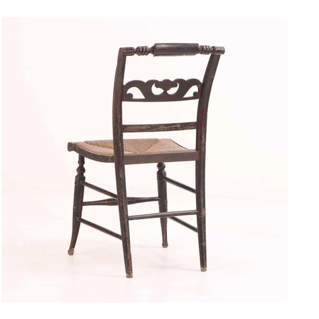 Hitchcock Set of Ten Hitchcock Ebonized Ladderback Dining Chairs With Rush Seats, 19th Century For Sale - Image 4 of 7