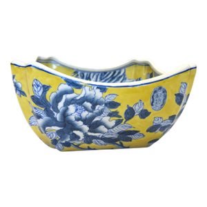 Vintage Chinoiserie Style Blue and Yellow Ceramic Handkerchief Bowl