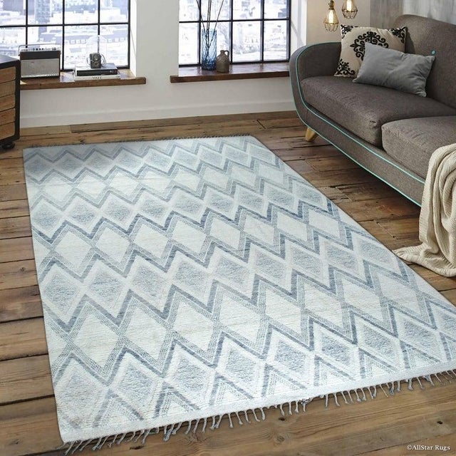 Textile 9x13 Ivory Hand-Knotted Wool Diamond Chevron Geometric Modern Carpet Rug For Sale - Image 7 of 9