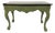 Antique Style Carved Green Wood Marble Top Console Table. For Sale