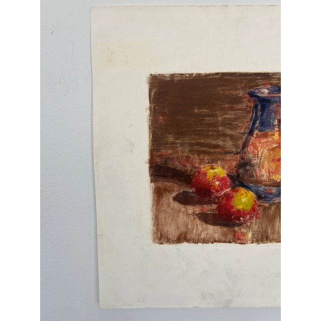 Abstract offset lithograph still life featuring vase and fruit. Good vintage condition with no imperfections. Please note...