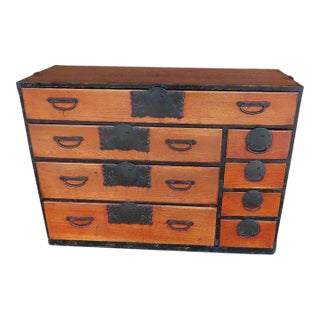 Antique Early Meiji Japanese Keyaki and Cypress Tansu Chest With Hand Wrought Iron Hardware For Sale