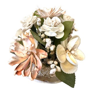 Vintage Seashell Flower Arrangement – Peach & Ivory Coastal Shell Art Sculpture For Sale