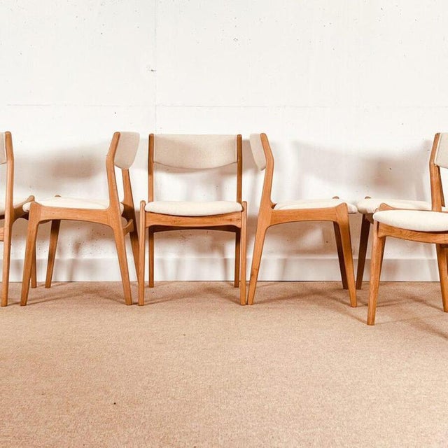 A beautiful set of six mid-century danish dining chairs, designed by henning kjærnulf and manufactured in denmark by sorø...