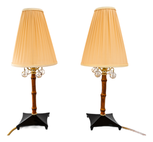 Vintage Bamboo Table Lamps with Fabric Shades by Rupert Nikoll, 1950s, Set of 2