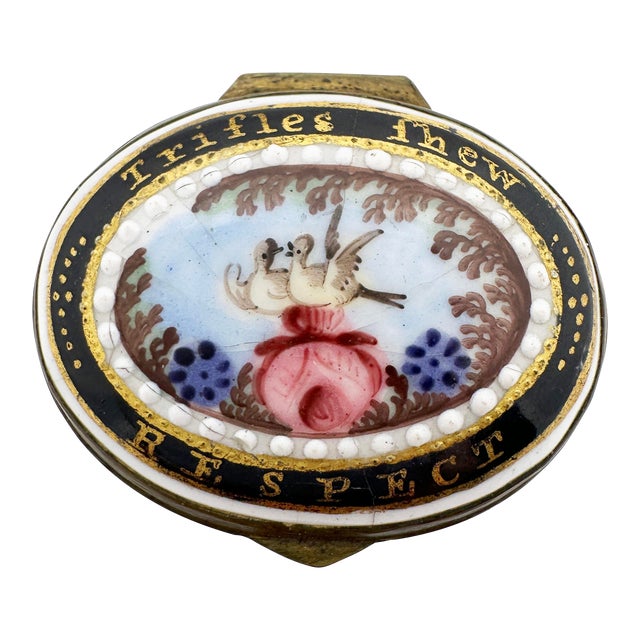 Battersea Bilston Enamel 'Trifles Show Respect' Motto Patch Box Circa 1790 For Sale