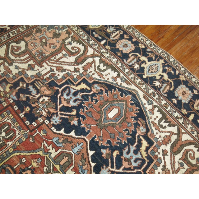 Rustic Persian Heriz Charcoal Brown Navy Room Size Early 20th Century Masculine Rug - 9'9" x 12'5" For Sale - Image 3 of 6