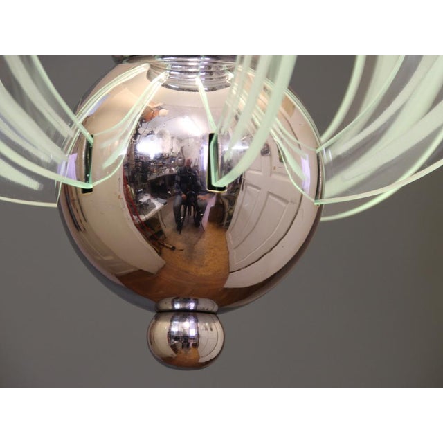 French Art Deco Pendant Lamp in Metal and Glass by Henri Petitot for Maison Petitot, 1930s For Sale - Image 13 of 15