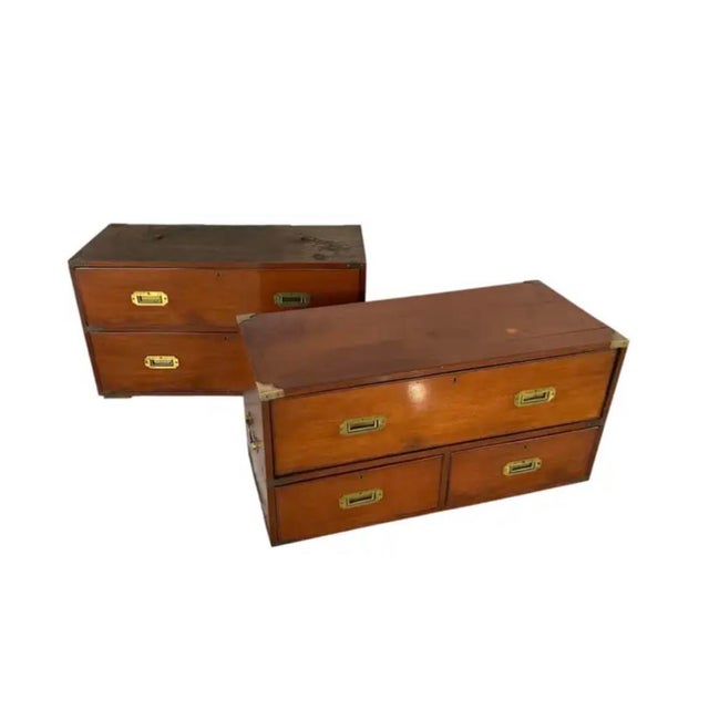 English Mahogany Campaign Chest With Secretaire Desk For Sale - Image 10 of 11