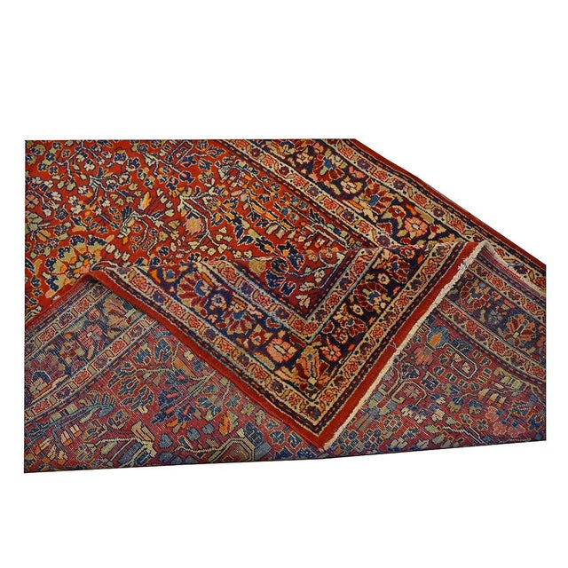 Antique Persian Sarouk Wool 4x7 Red, Blue & Ivory Handmade Area Rug #9900111 For Sale - Image 4 of 6