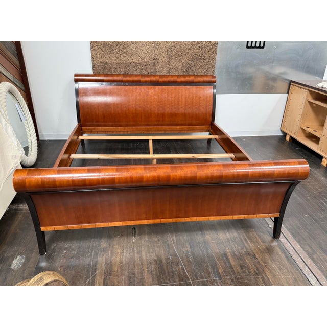 Eastern King Size Lee Weitzman Elysia Style Figured Wood Sleigh Bed Frame For Sale - Image 11 of 12