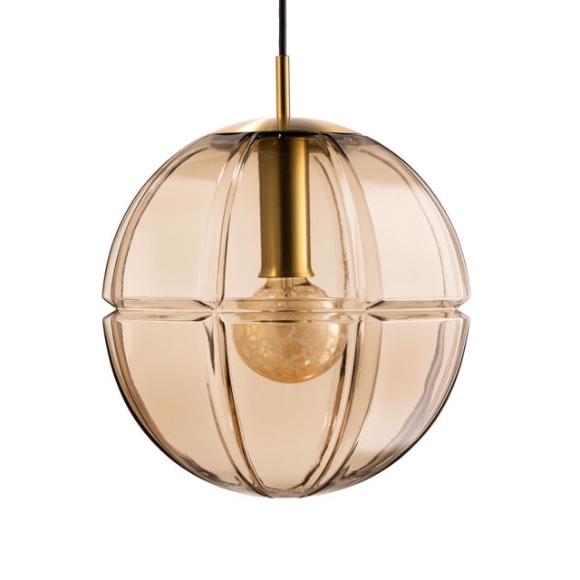 Vintage Pendant Lamp in Smoked Glass and Brass from Peill & Putzler, Germany, 1970s For Sale - Image 9 of 9