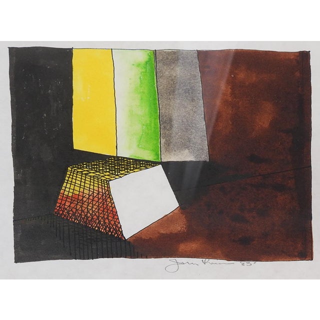Contemporary 1983 Abstract Block Watercolor and Ink Painting For Sale - Image 3 of 5