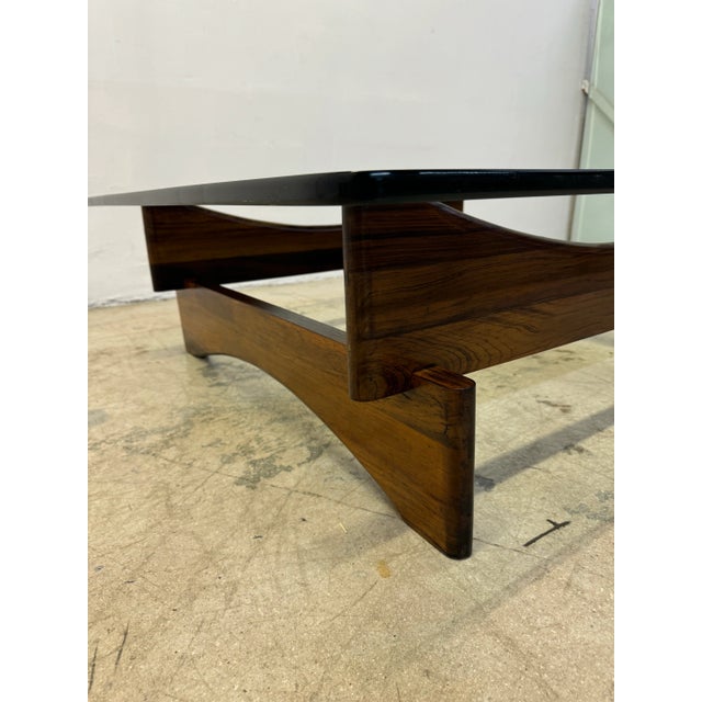 Mid-Century Brazilian Rosewood and Glass Coffee Table, 1960s For Sale - Image 9 of 12