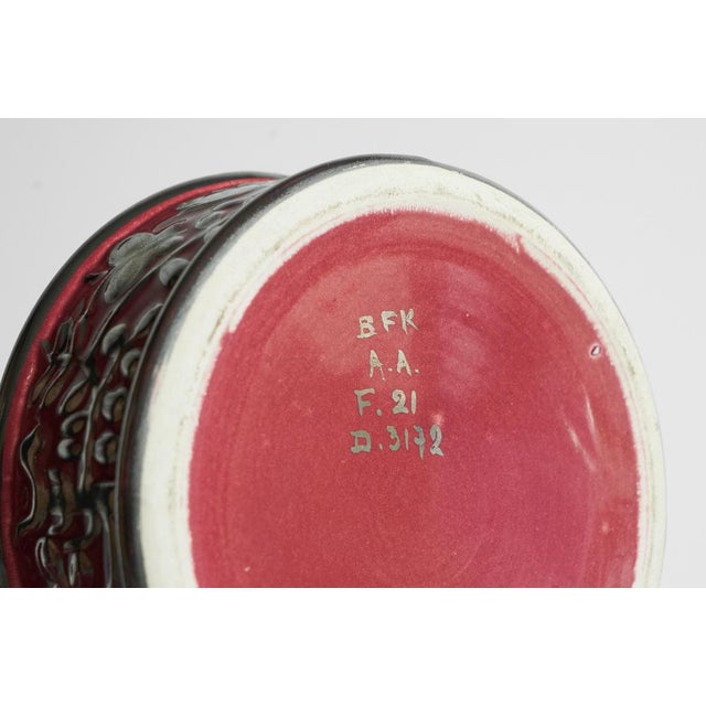 Boch Frères Keramis Pink Lidded Bowl with Silver Glazed Flowers and Butterflies, 1920s For Sale - Image 11 of 12