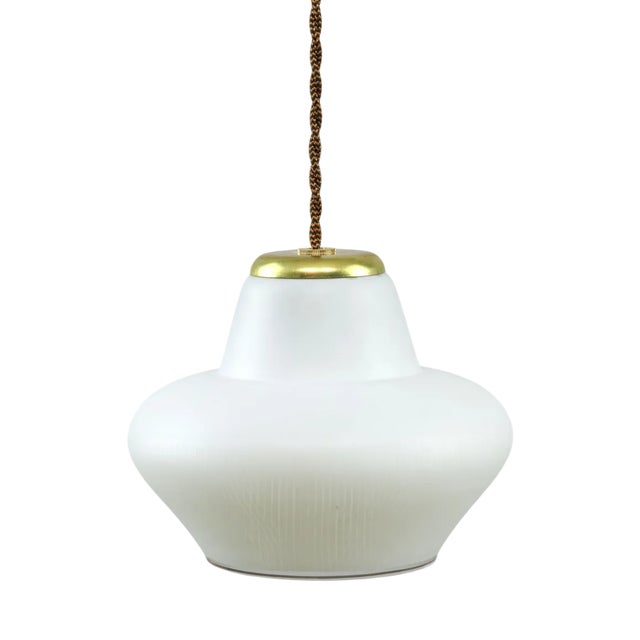 Small Mid-Century Italian Brass and Opaline Pendant Lamp For Sale