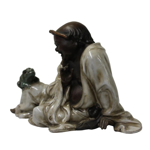 Chinese Oriental Ceramic Finish Ancient Old Man Toad Figure For Sale - Image 4 of 7