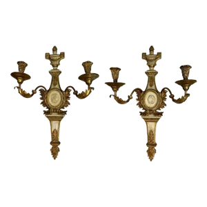 Neo-Classical Carved Grand Tour Style Gilt Tole Wall Sconces by Palladio - Pair