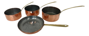 Polished Copper Pots and Pan with Brass Handles from Tagus, Portugal, Set of 4