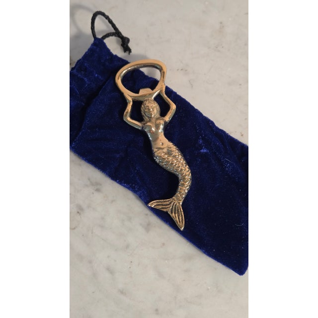 Late-20th-Century Indian Solid Brass Mermaid Bottle Opener With Velvet Pouch For Sale - Image 11 of 11
