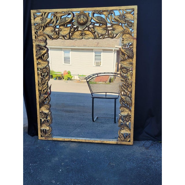 Glass 1950 Heavily Carved Hollywood Chinese With Birds Mirror New Glass. For Sale - Image 7 of 16