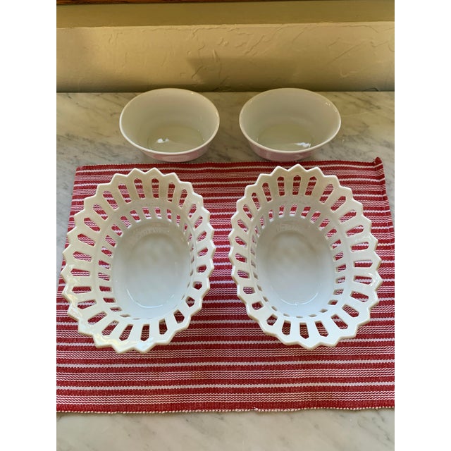 Vintage French Style Footed Porcelain Reticulated Flower Bowls a Pair For Sale - Image 4 of 8
