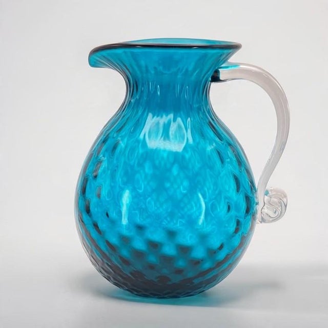 Mid-Century Modern Blenko Seabreeze Diamond Optic Pitcher With Clear Handle (Large, 2014/2015 Catalogue #1010d) Rough Pontil For Sale - Image 18 of 18