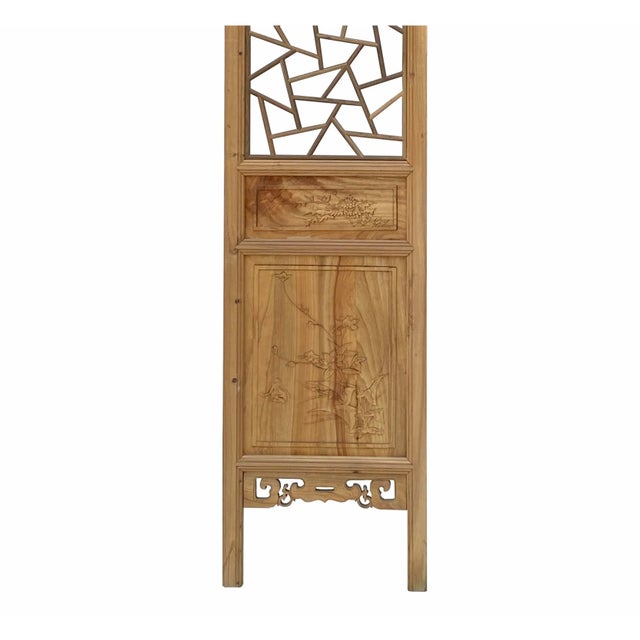 This is a set of four door panel floor screen room dividers with a simple open geometric lattice pattern at the top...