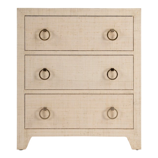 Bar Harbor Raffia 3 Drawer Nightstand, Natural For Sale