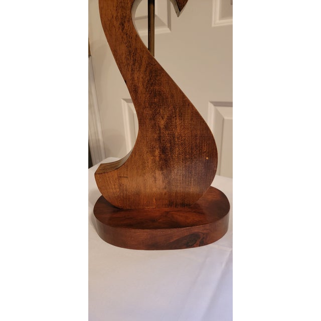 Wood 1960's Mid-Century Modern Sculpted Teak Swan Table Lamp For Sale - Image 7 of 12