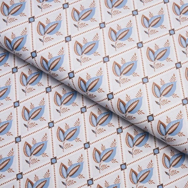 Schumacher Sample - Schumacher Basile Trellis Wallpaper in Delft & Sepia For Sale - Image 4 of 5