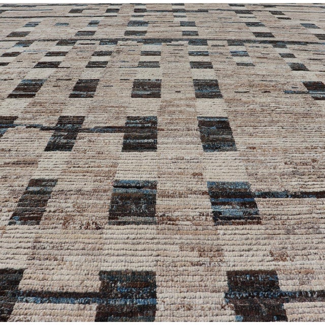 Tribal Modern Hand-Knotted Moroccan Rug in Wool With Sub-Geometric Design 9'4 X 12'3 For Sale - Image 3 of 12