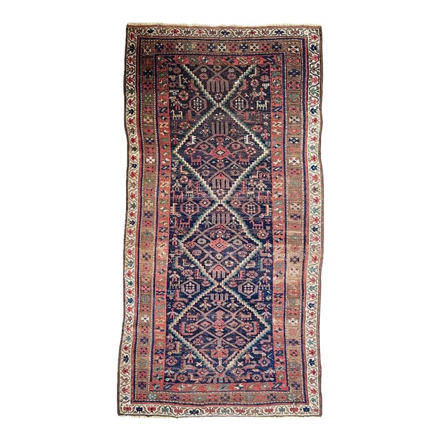 Antique Kurdish Beauty Village Life Woven Inside Rug 4.7 x 9.4 For Sale