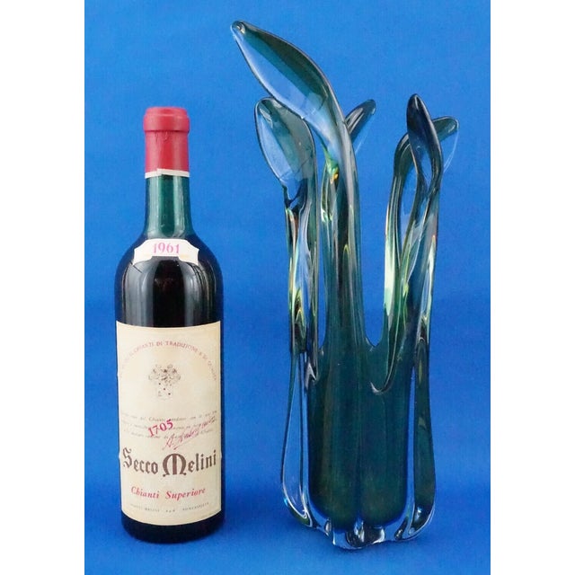 Wonderful Murano blown glass vase, extremely difficult to make, in transparent, green, and blue glass, unsigned but...