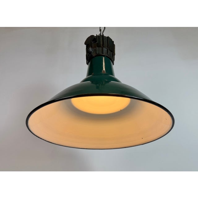 Industrial French Petrol Enamel Pendant Lamp from Sammode, 1950s For Sale - Image 10 of 18
