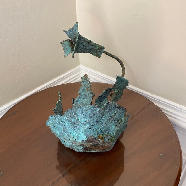 Early 21st Century Bronze Artist Made Brutalist Style Flower Sculpture For Sale - Image 11 of 11