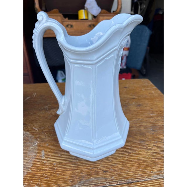 Antique Staffordshire White Ironstone Girard Shape Pitcher & Bowl Set, Circa 1840s For Sale - Image 11 of 17