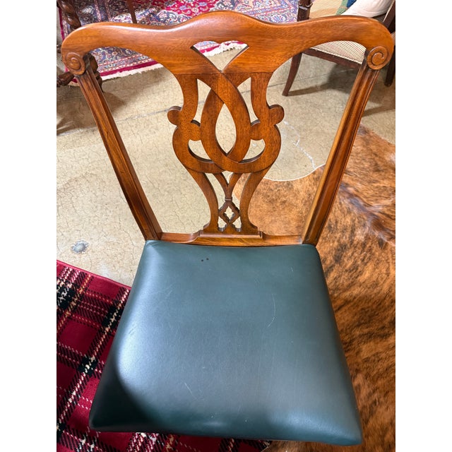 Mid 20th Century Chippendale Leather Seat Arm Chairs Set of 4 For Sale - Image 10 of 12
