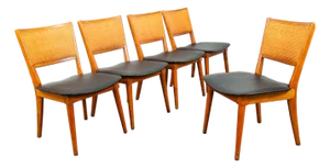 Mid Century Modern Dining Chairs Set 5 Cane Vintage Black Oak Wood Vintage MCM