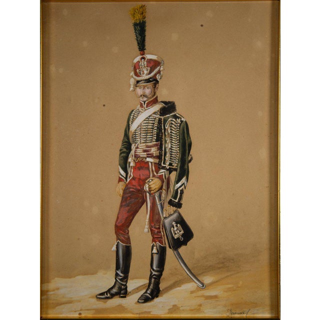 Emmanuel Grammont, Hussar of the Kingdom of Naples, Watercolor, 19th Century For Sale - Image 3 of 6
