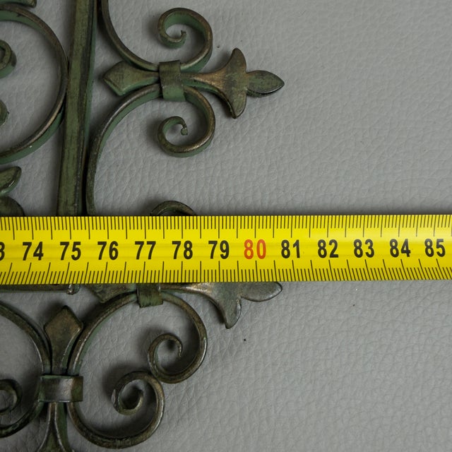 Forest Green Antique Green Wrought Iron Wall Coat Rack with Floral Decorations, 20th Century For Sale - Image 8 of 11