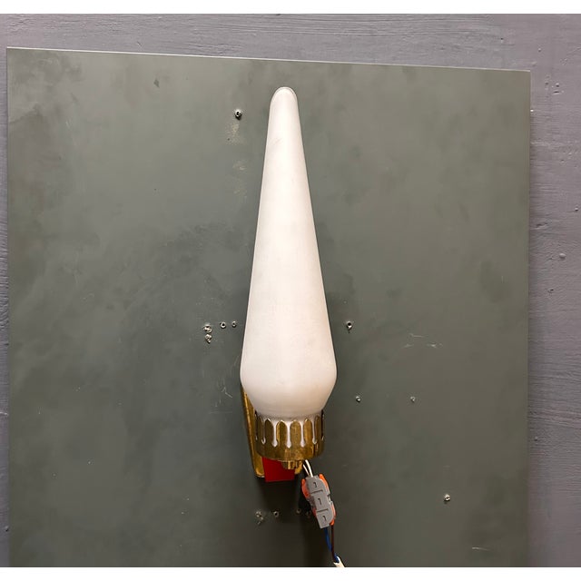 Opaline Glass and Brass Sconces, 1950s, Set of 2 For Sale - Image 4 of 11